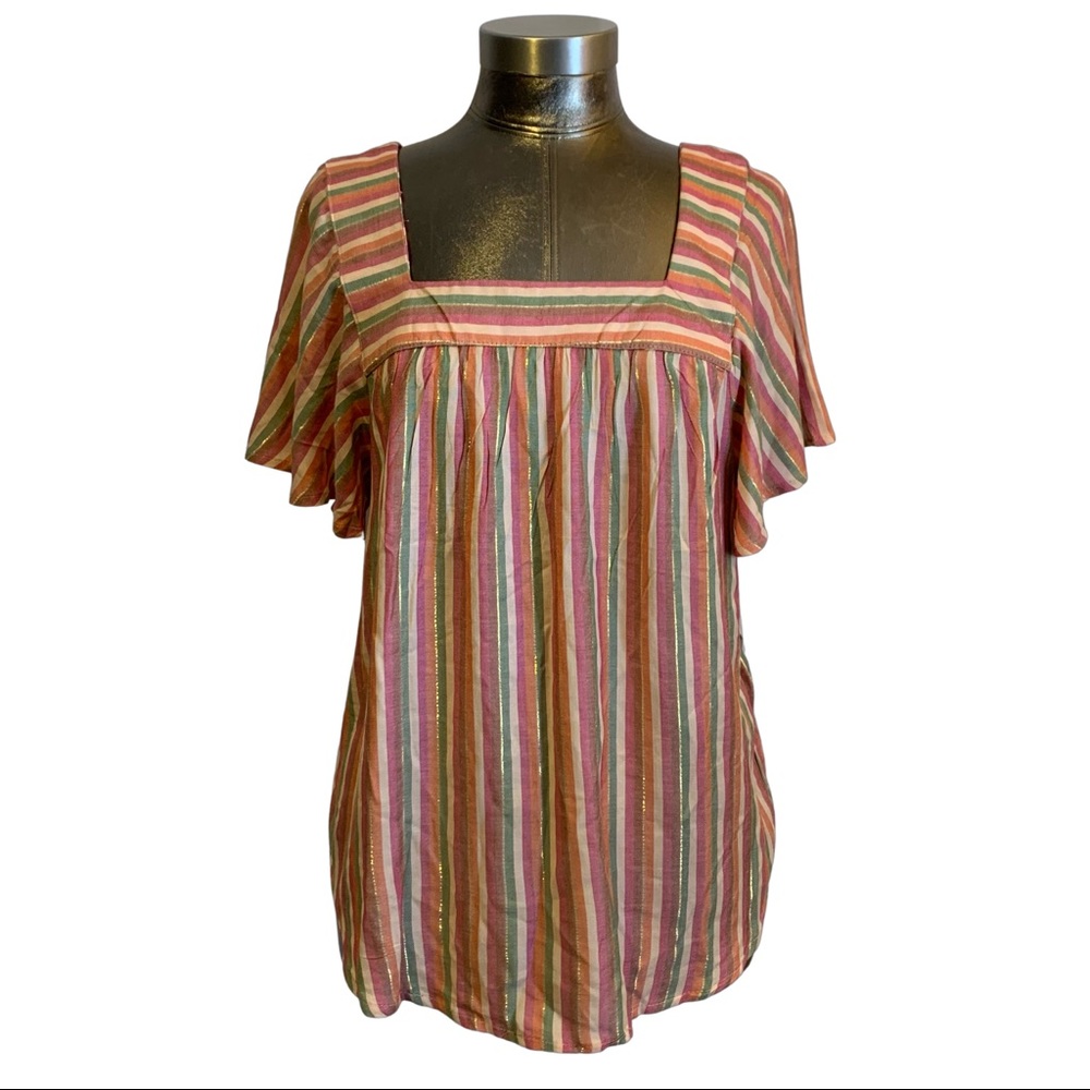 Est 1946 Square Neck Multicolor Peasant Blouse